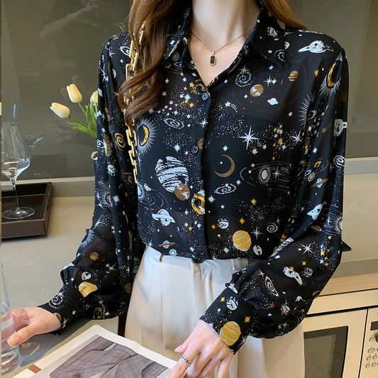Cosmic Galaxy Button Up Shirt (Black)
