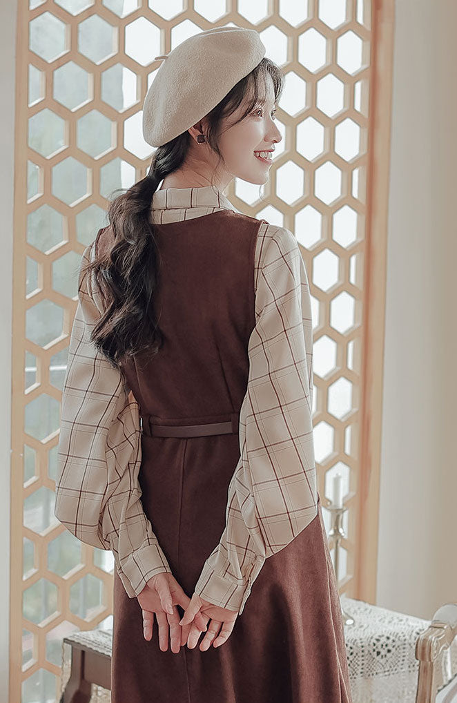 Button Up Suede Pinafore Dress (4 Colors)