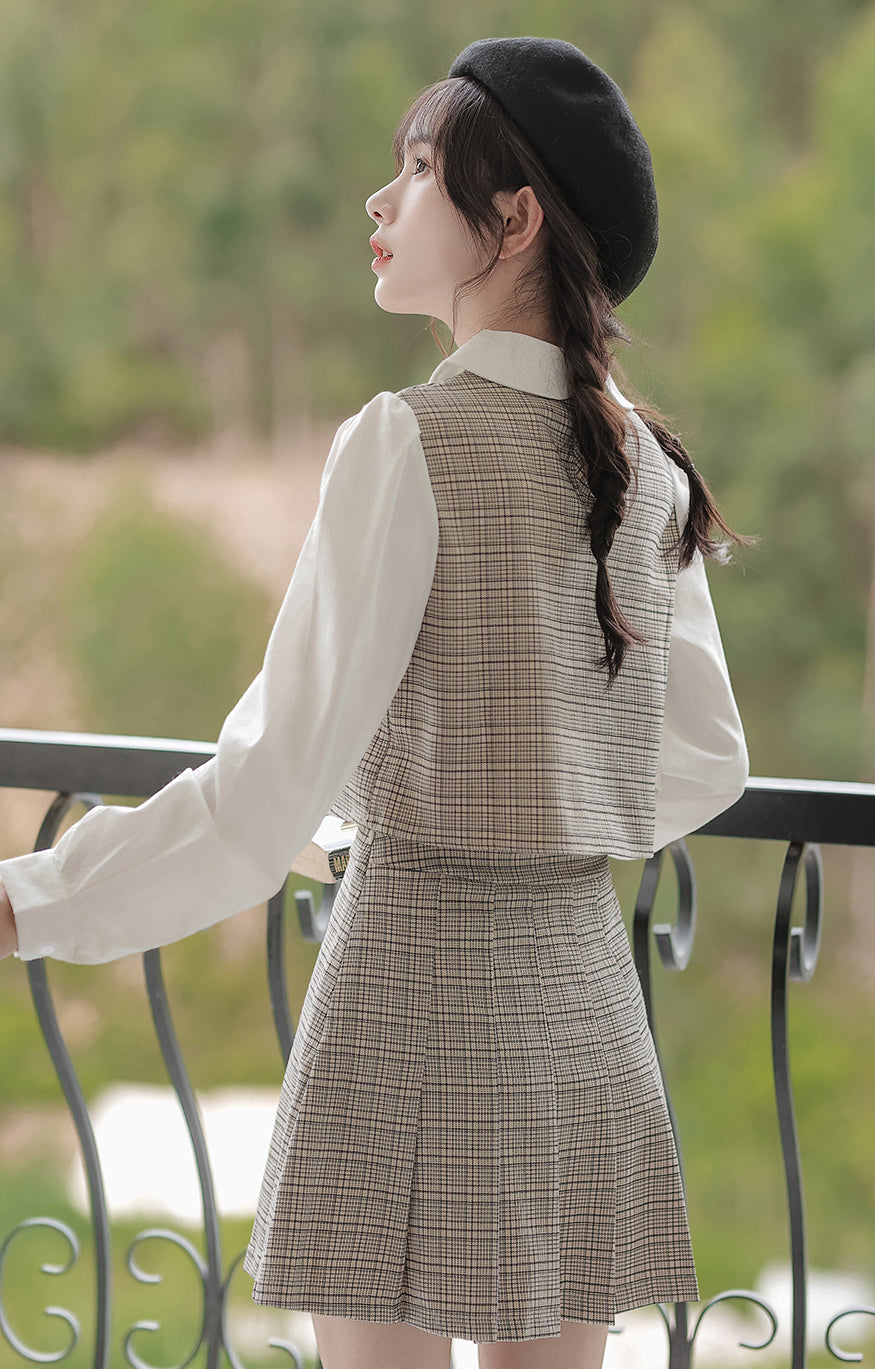 Preppy Plaid Two-Piece Set (Gray)