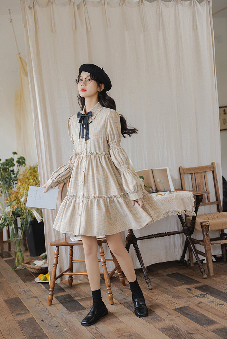 Curiosity Plaid Shirt Dress (Khaki)