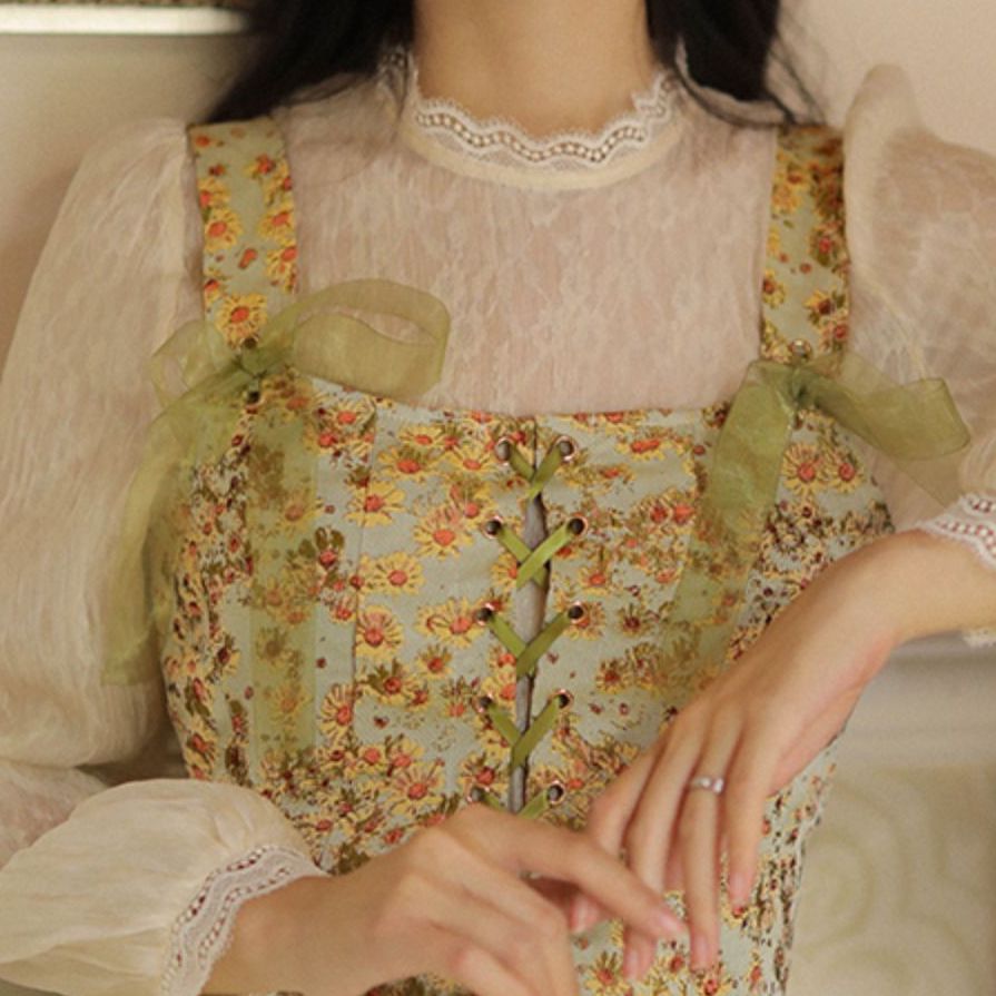 Sunflower Garden Jacquard Corset (Green)
