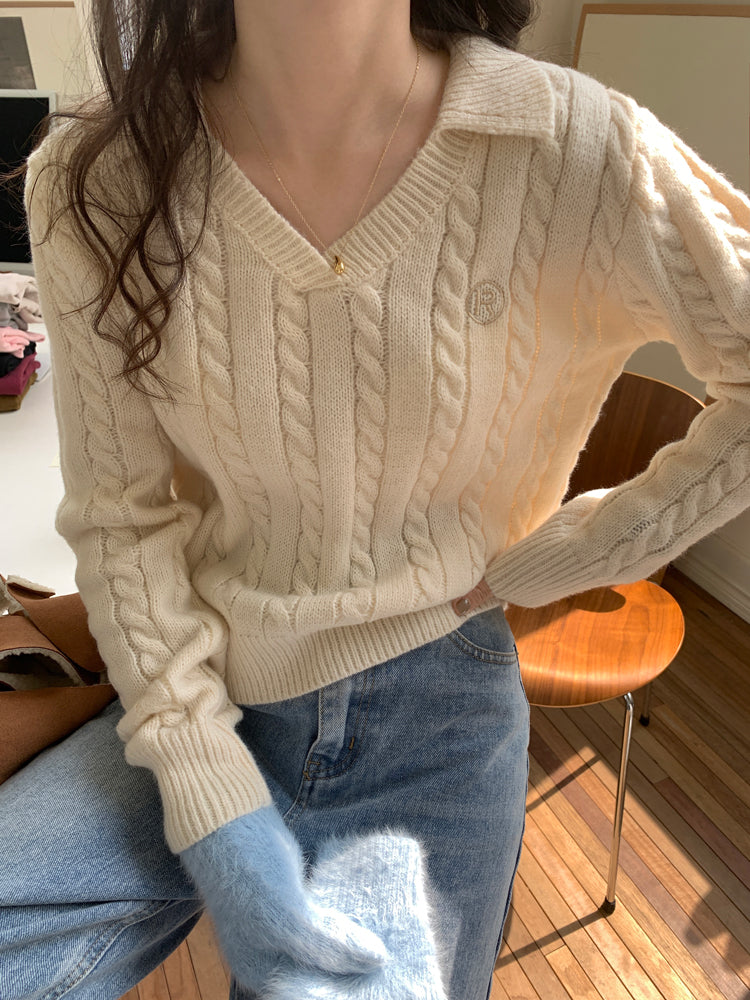 Cable Knit Polo Sweater (6 Colors)