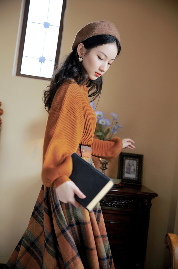 Pumpkin Spice Sweater & Skirt Set (Orange)