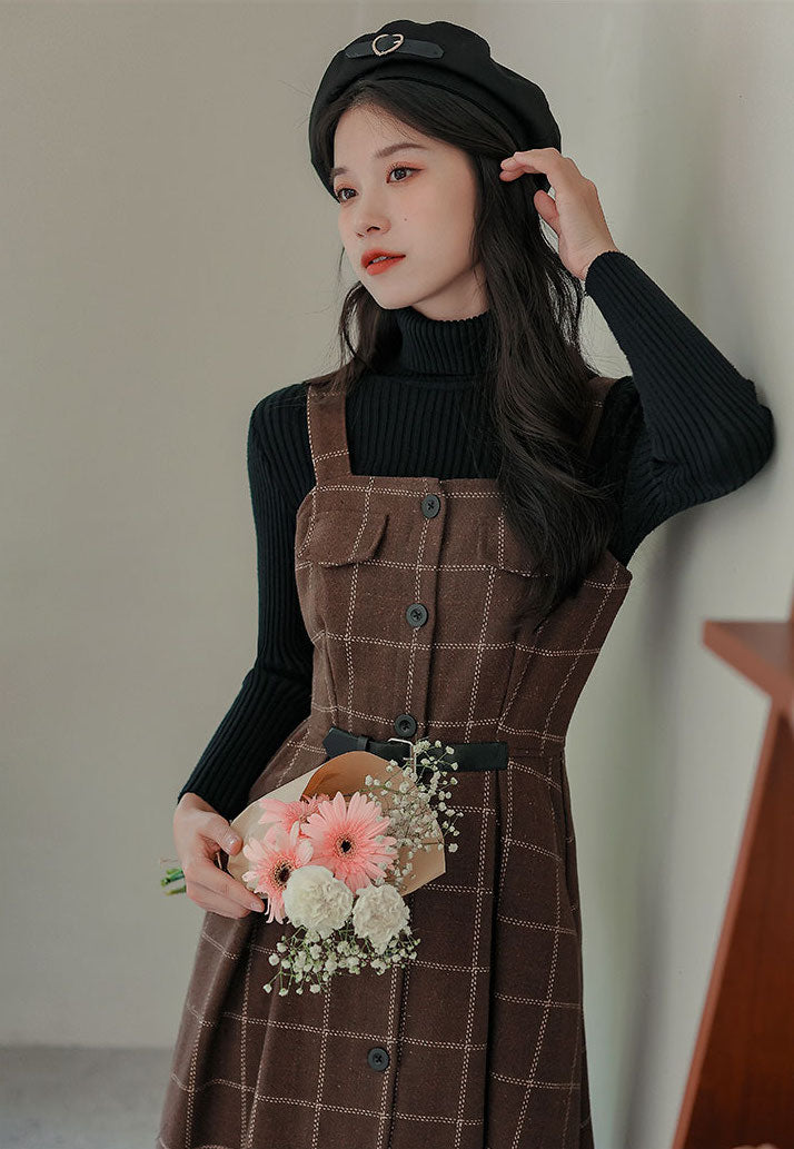Button Up Plaid Cami Midi Dress (2 Colors)