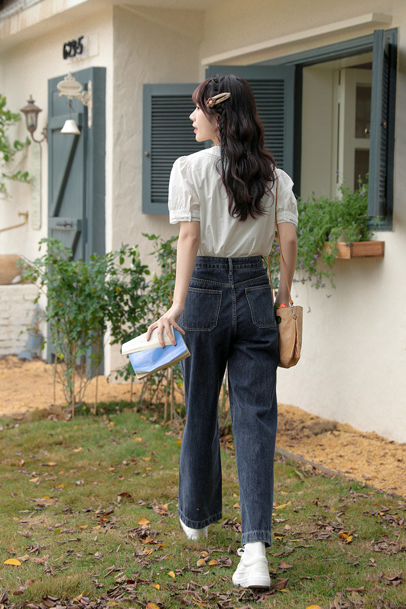 Country Daisy Embroidered Pocket Jeans (Dark Denim)