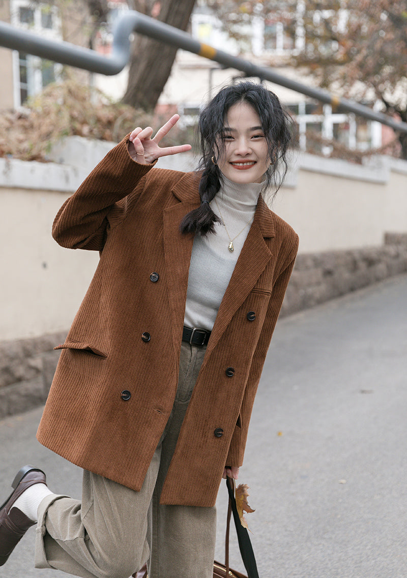 Corduroy Double Breasted Blazer Jacket (7 Colors)