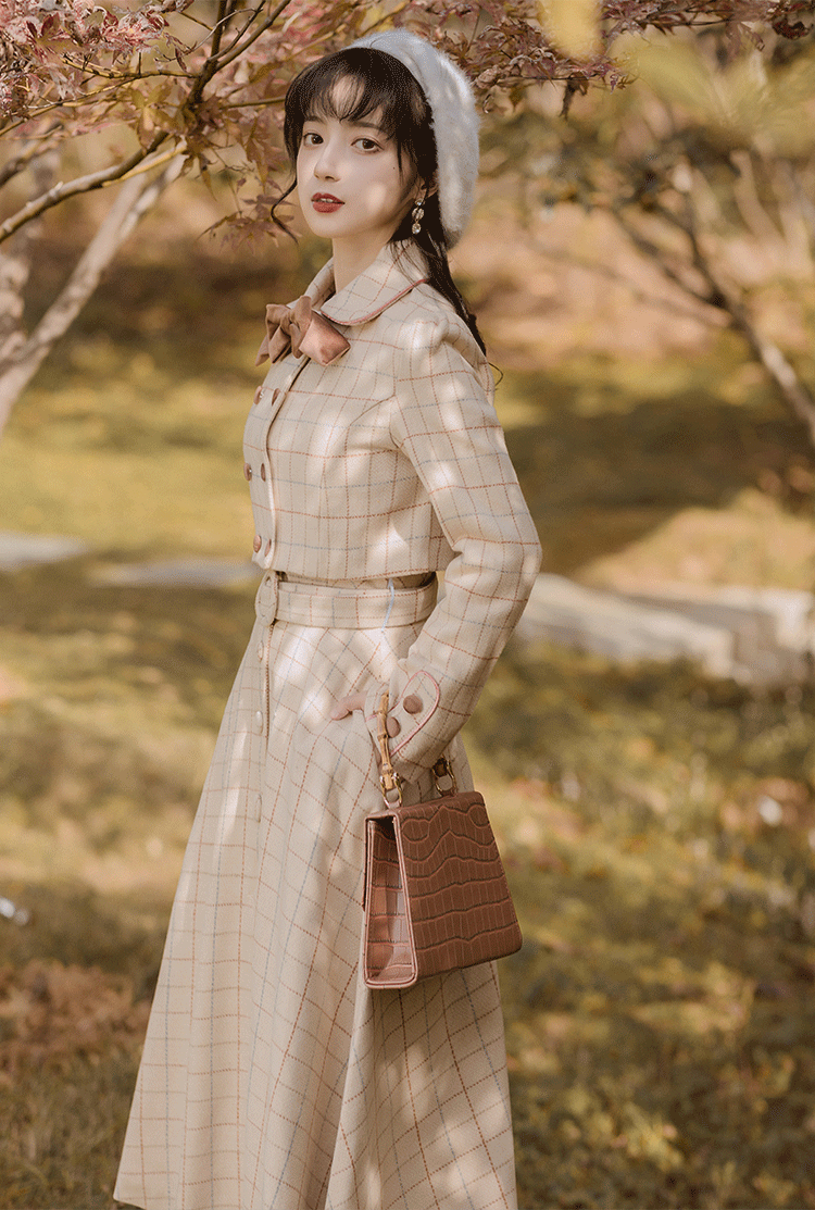 Milky Plaid Tweed Cropped Jacket (Cream/Brown)