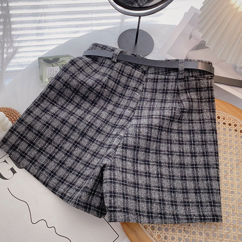 Asymmetrical Tweed Plaid Shorts (4 Colors)