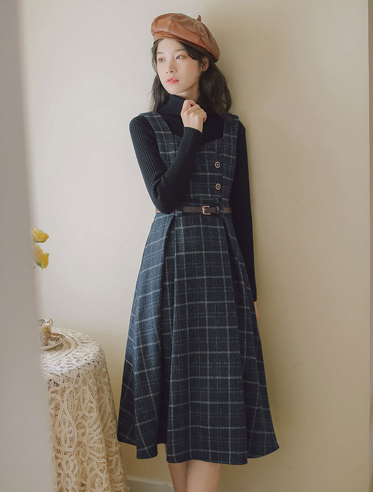 Plaid Pinafore Midi Dress (3 Colors)