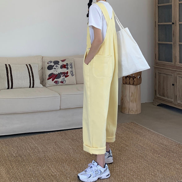 Spring Denim Overalls (Pastel Yellow)