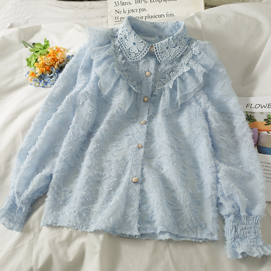 Ruffle Lace Button Up Shirt (3 Colors)