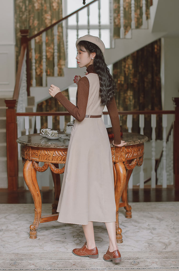 Button Up Suede Pinafore Dress (4 Colors)