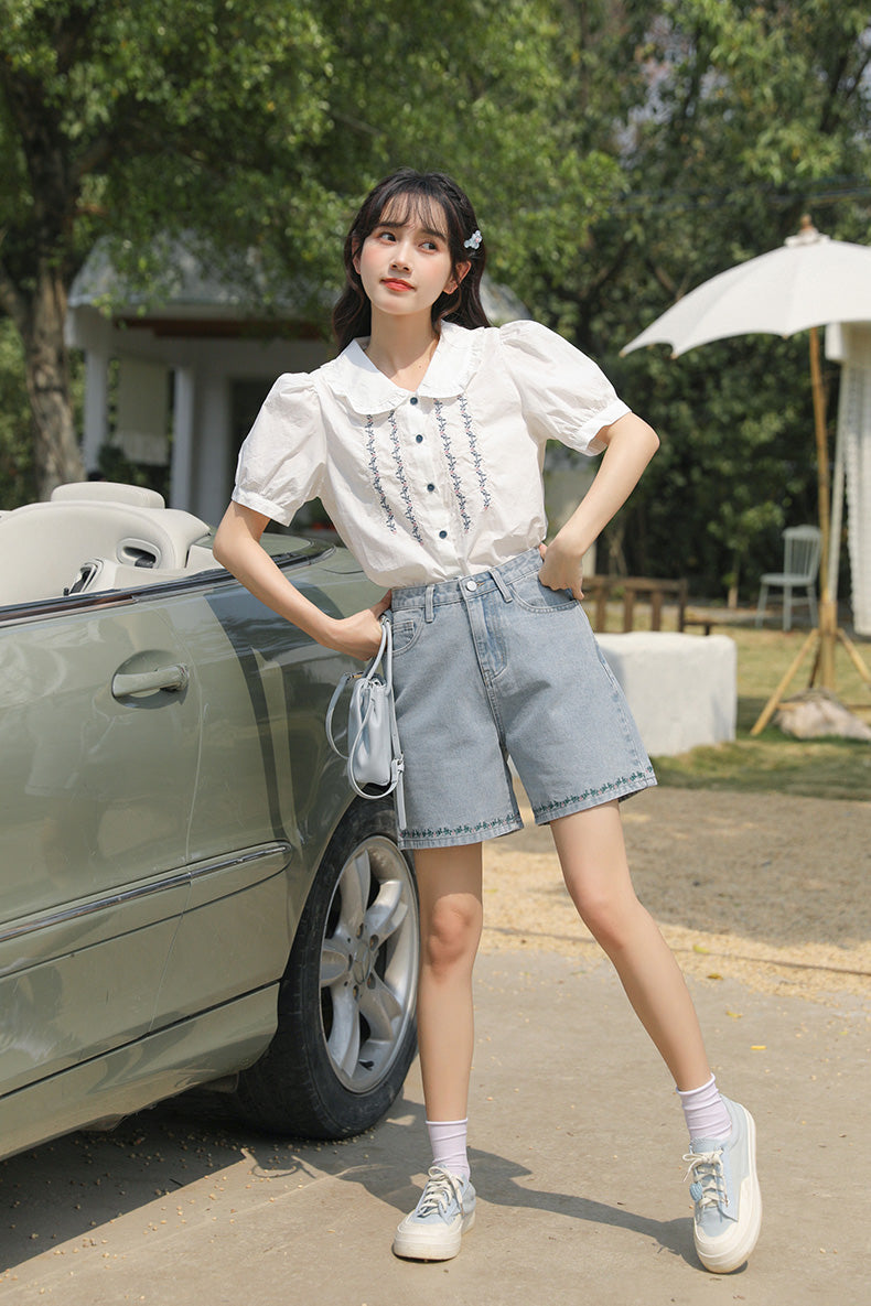 Flower Vines Embroidered Blouse (2 Colors)