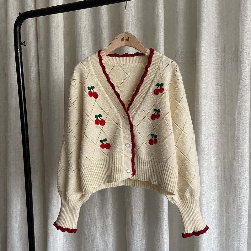Cherry Diamond Knit Cardigan (3 Colors)