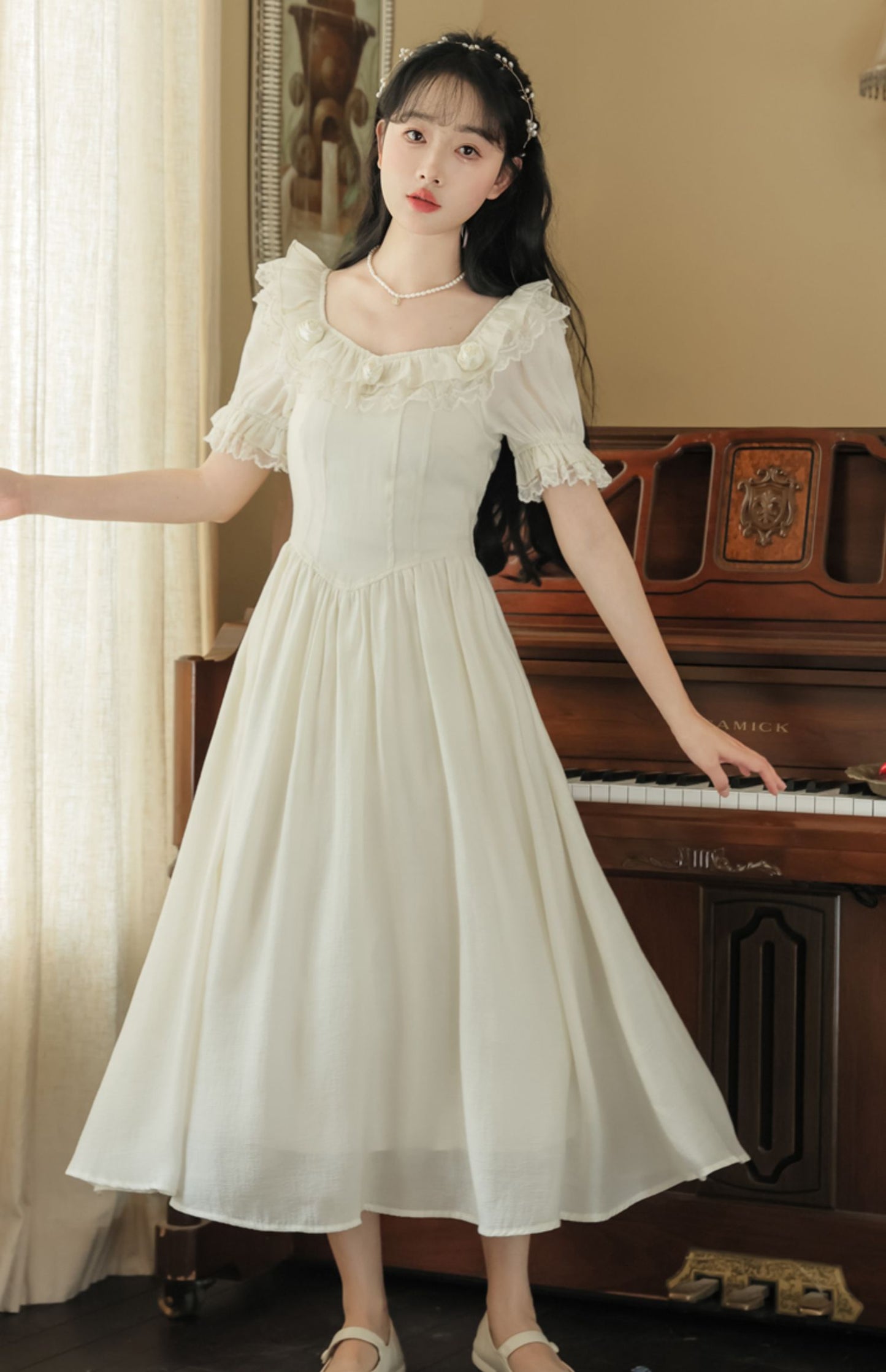 Blanc Rose Midi Dress (Cream)
