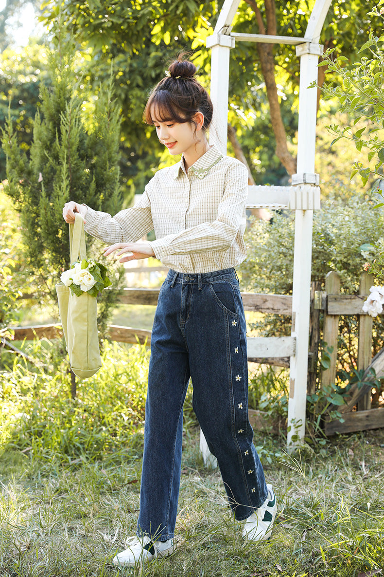 Jasmine Floral Embroidered Jeans (Dark Denim)