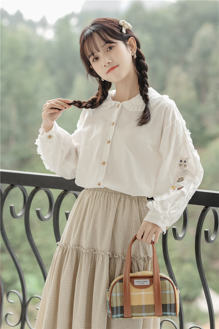 Mischievous Cats Blouse (White)