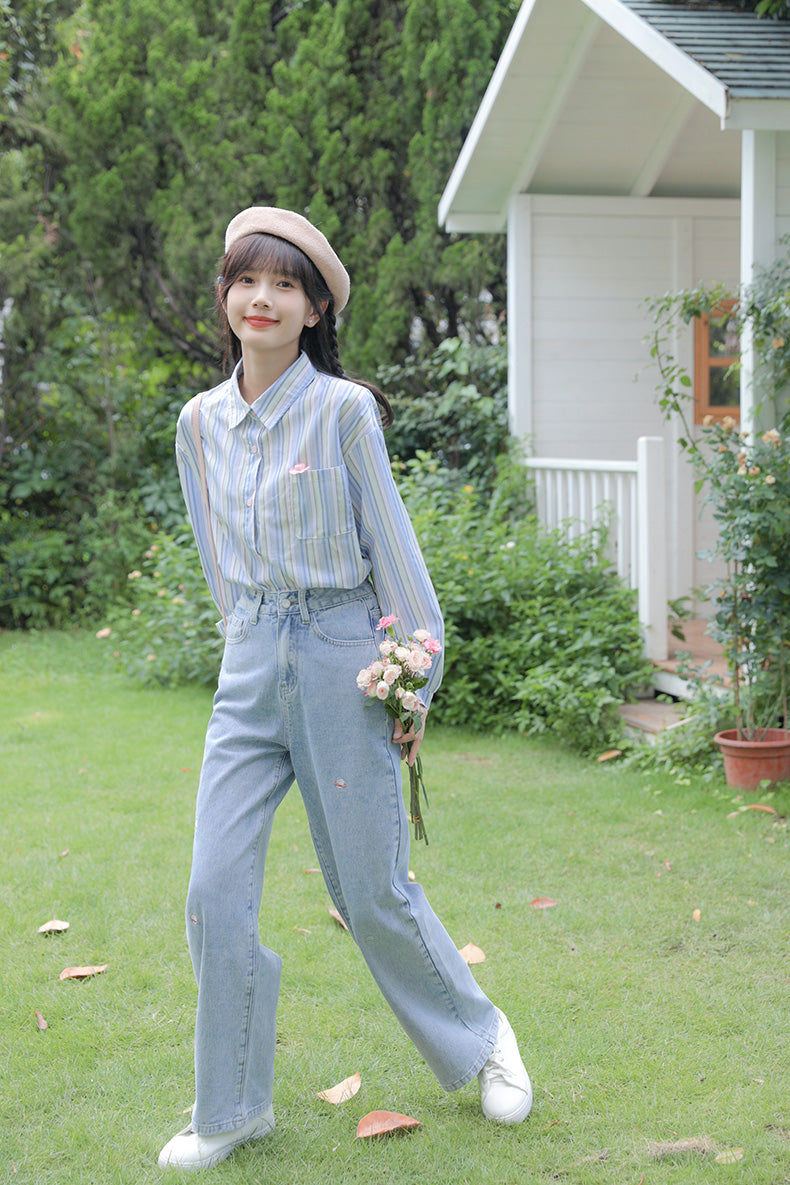 Saturn Embroidered Jeans (Light Denim)