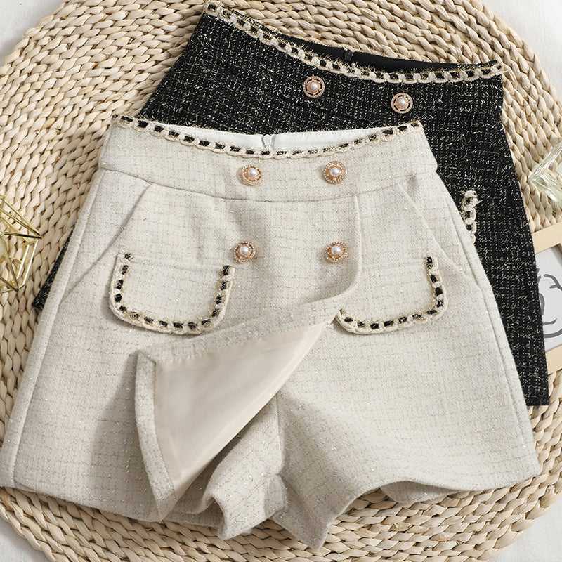 Preppy Tweed Asymmetrical Shorts (2 Colors)