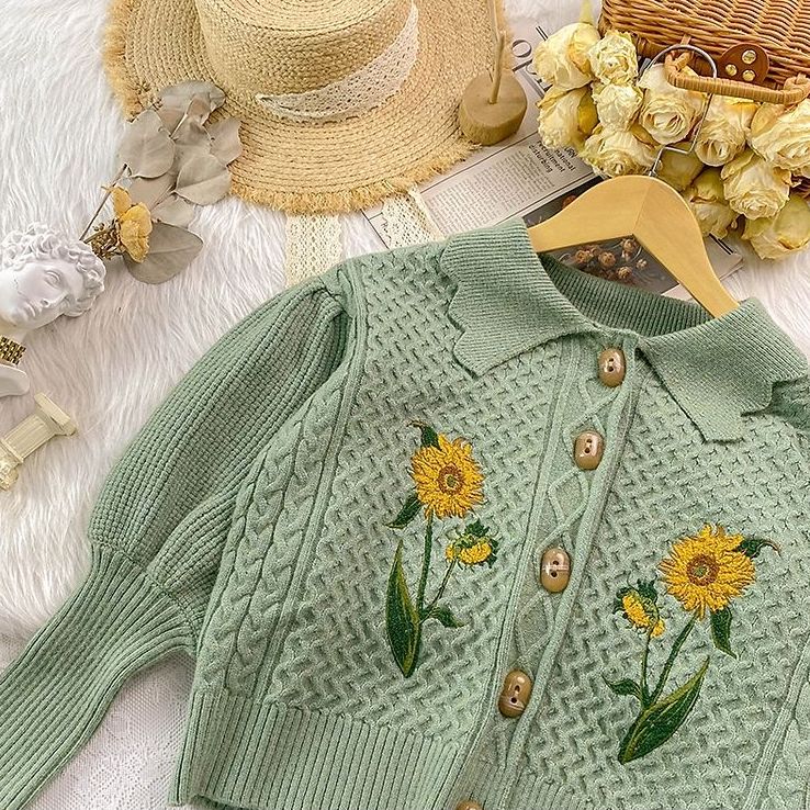 Sunflower Collared Cardigan (Sage)