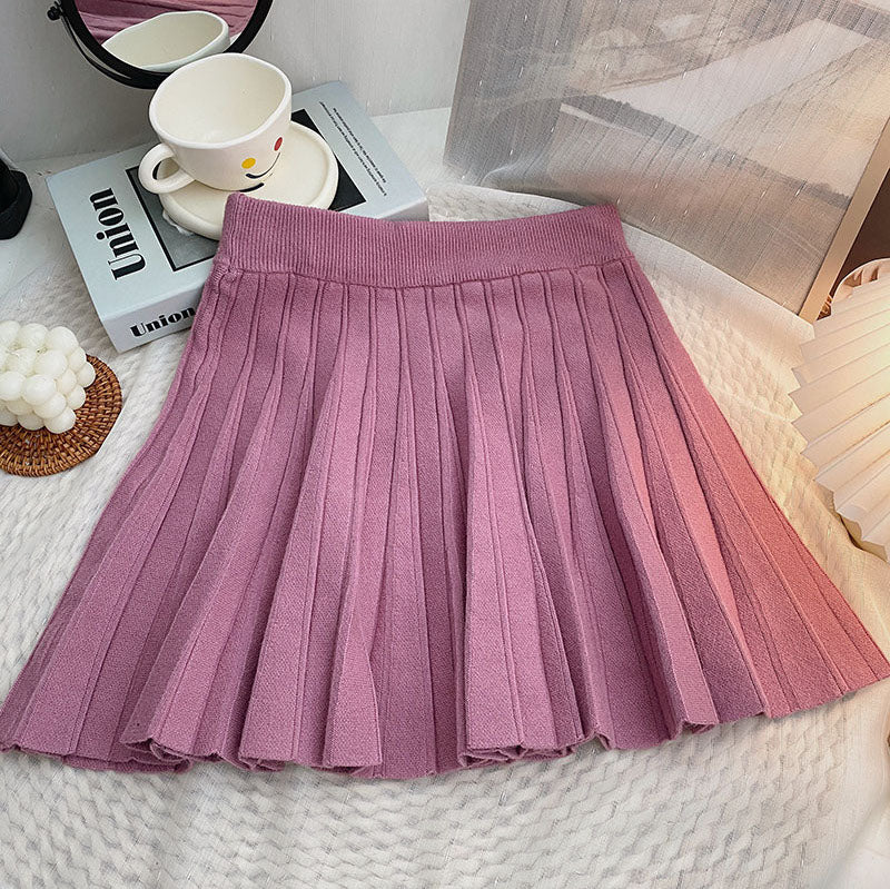 Pleated Knit Mini Skirt (8 Colors)
