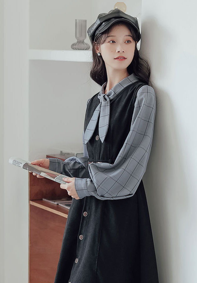 Button Up Suede Pinafore Dress (4 Colors)