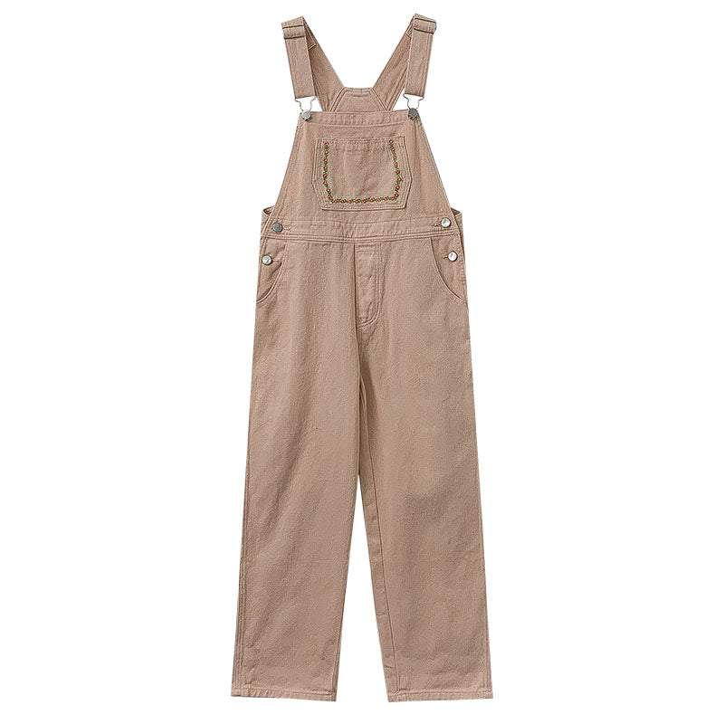 Daisy Chain Embroidered Denim Overalls (Pink)