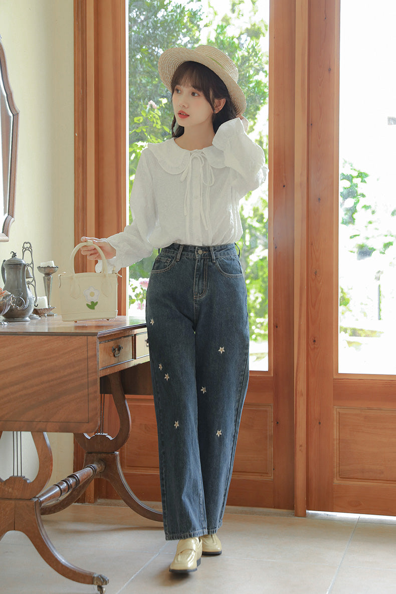 Raining Daisies Embroidered Jeans (Dark Denim)