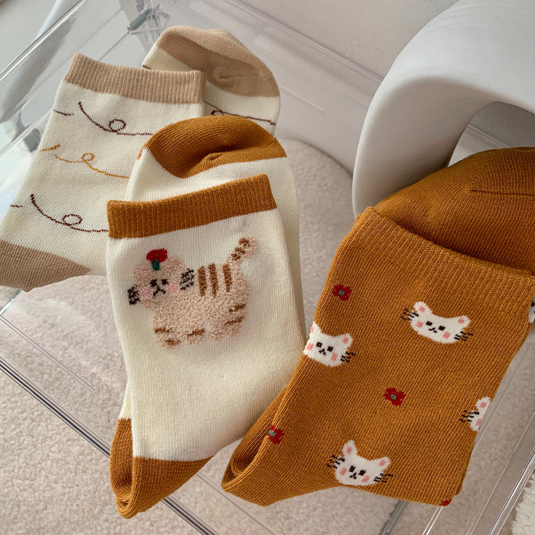 Cat Party Sock Set (Mustard)