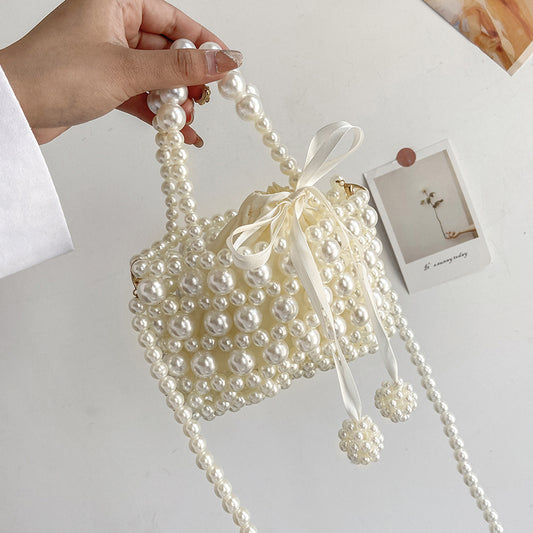 Mini Pearl Beaded Bag (White)
