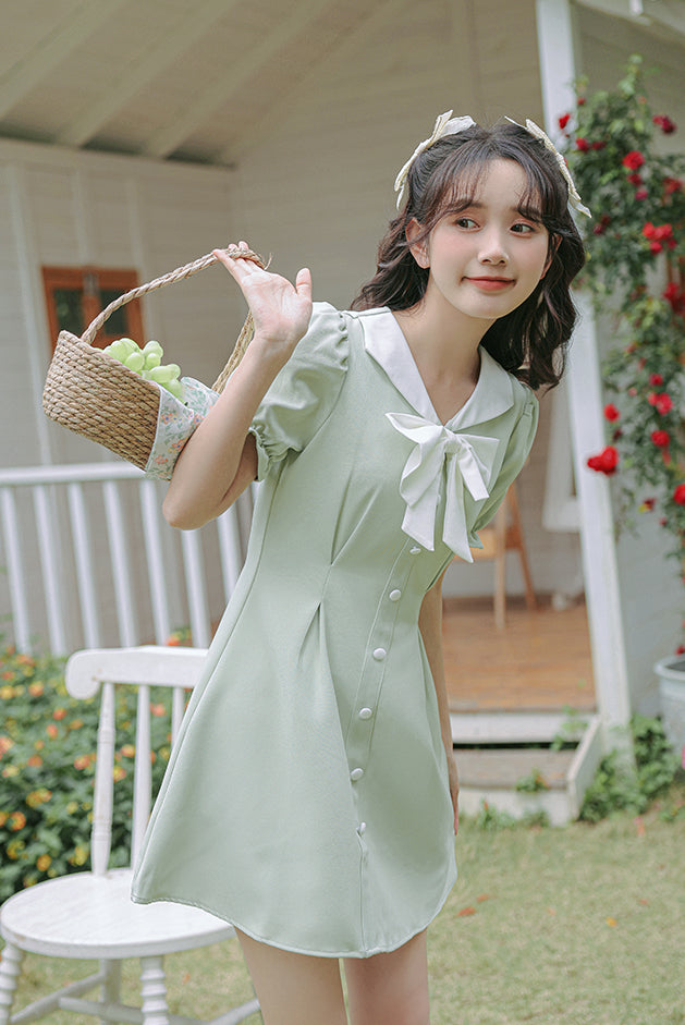 Sweet Sailor Button Mini Dress (Green)