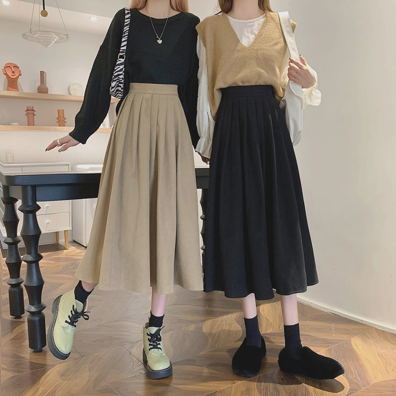Corduroy Suede Midi Skirt (5 Colors)