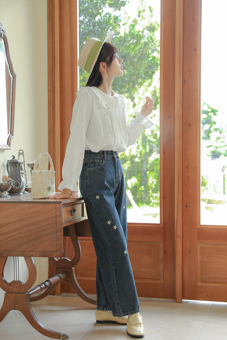 Raining Daisies Embroidered Jeans (Dark Denim)