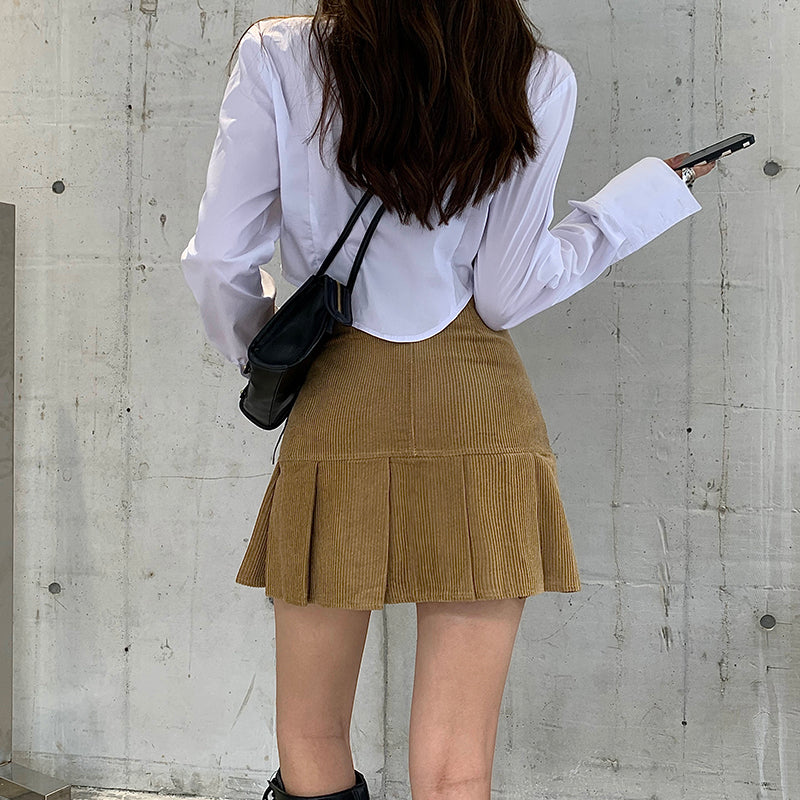 Corduroy Mermaid Pleated Skirt (2 Colors)