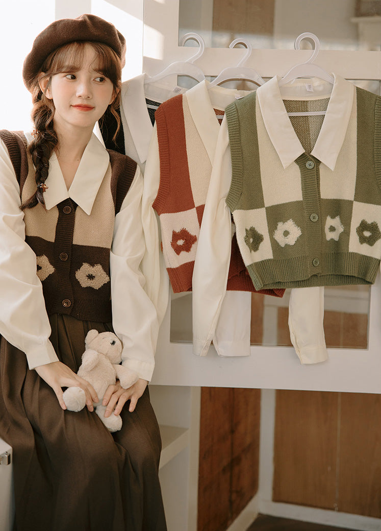 Retro Daisy Colorblock Twofer Vest (6 Colors)