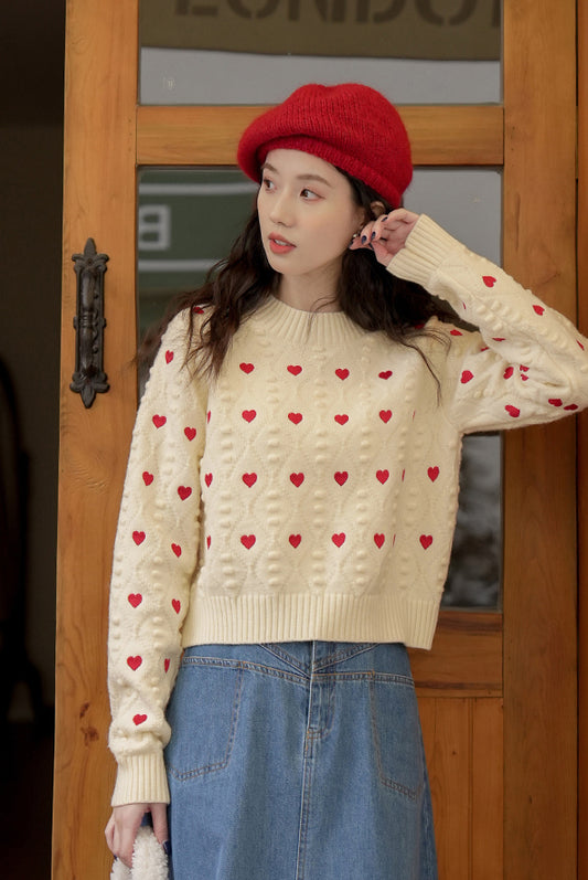 Little Hearts Embroidered Sweater (2 Colors)