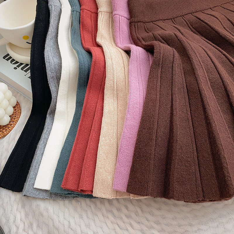 Pleated Knit Mini Skirt (8 Colors)