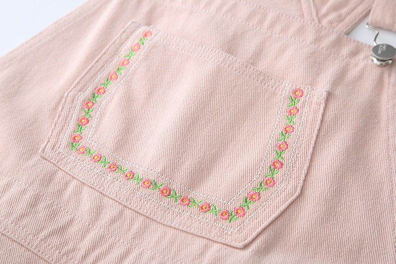 Daisy Chain Embroidered Denim Overalls (Pink)