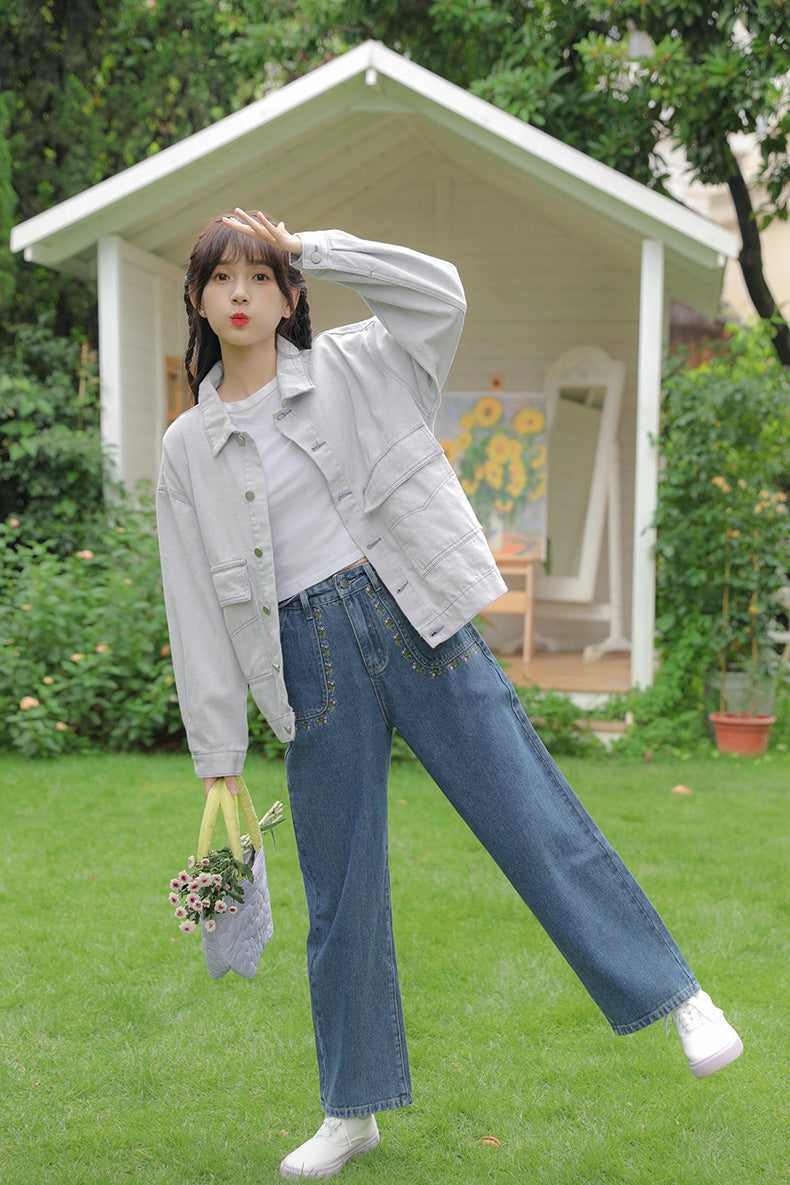 Retro Amethyst Floral Pocket Jeans (Medium Denim)