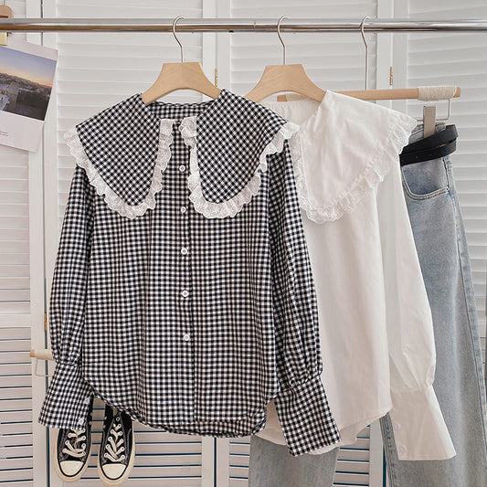 Oversized Lace Peter Pan Button Up Shirt (2 Colors)