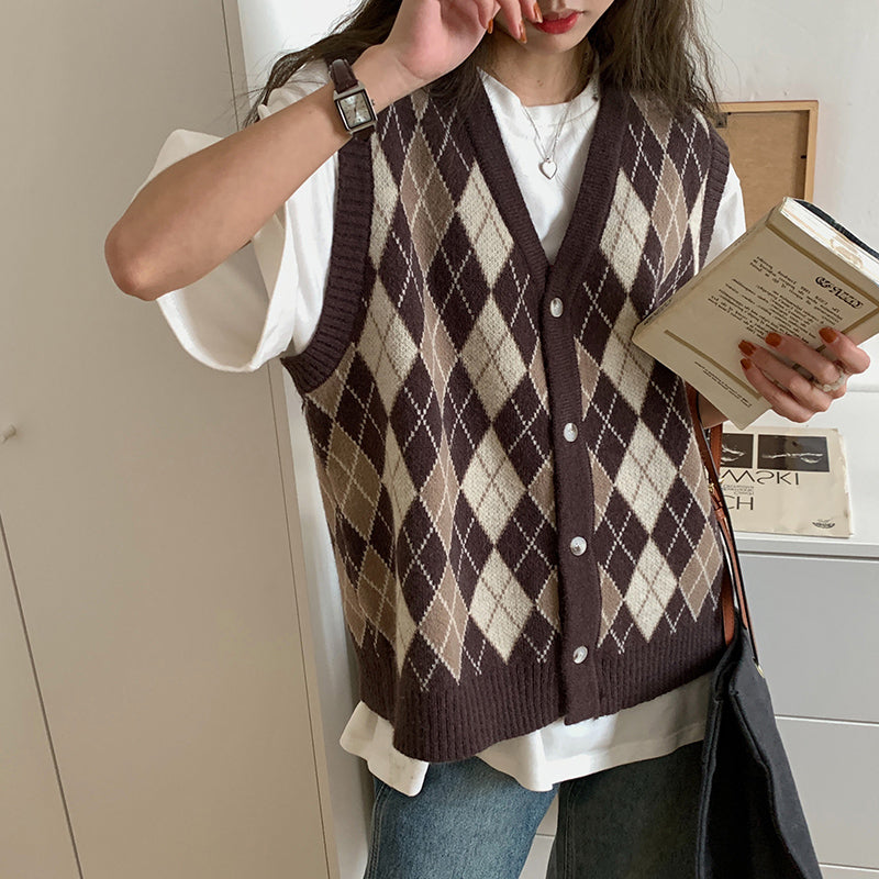 Autumn Argyle Plaid Vest (3 Colors)