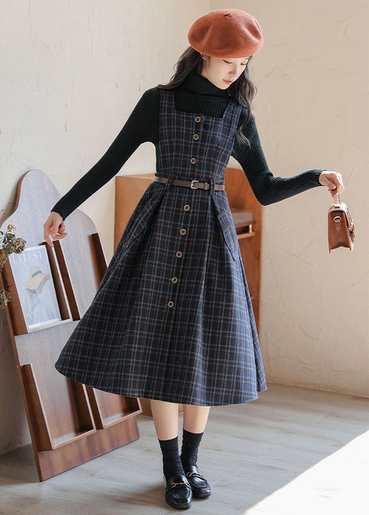Button Up Plaid Pinafore Dress (2 Colors)