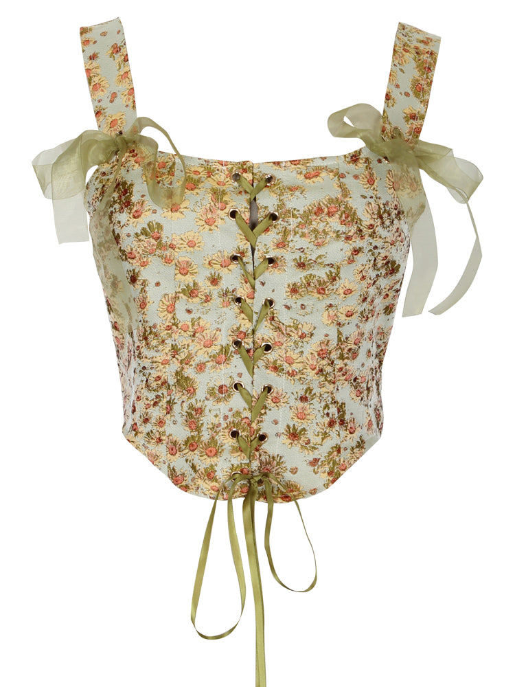 Sunflower Garden Jacquard Corset (Green)