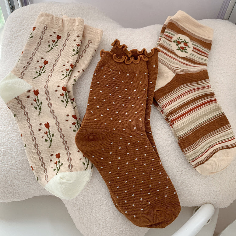 Fall Florals Sock Set (Brown)