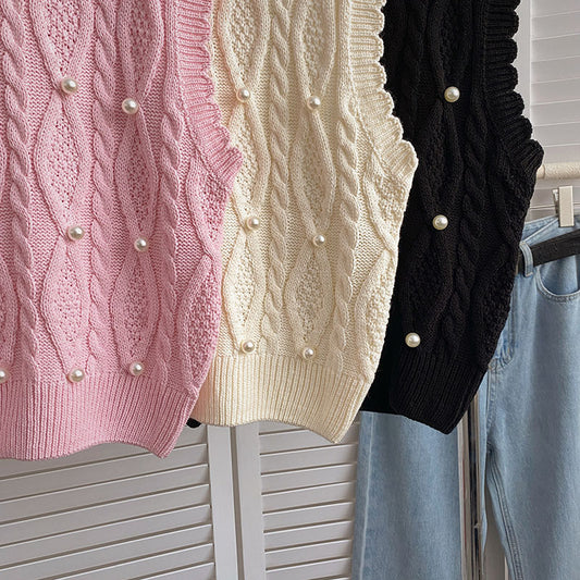 Cable Knit Pearl Vest (3 Colors)