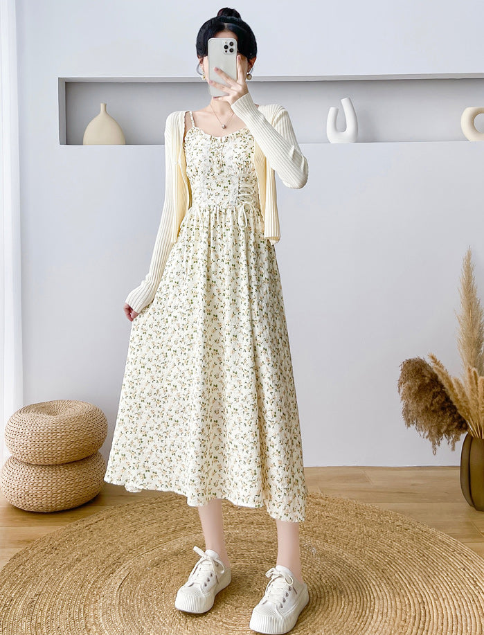 Spring Rose Lace Up Cami Dress (Cream)