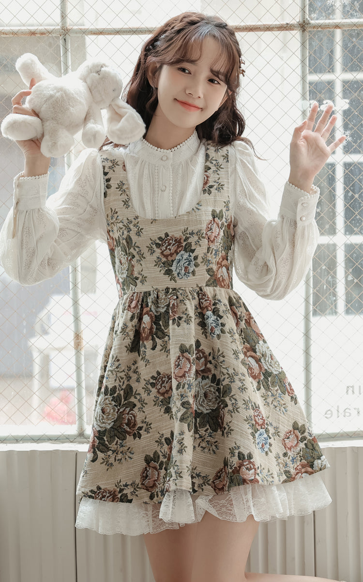Rustic Rose Babydoll Dress (Beige)