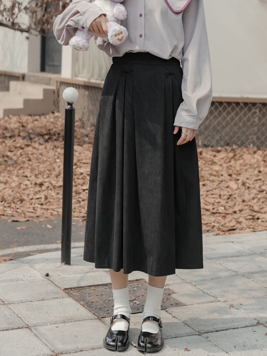 Corduroy Bow Midi Skirt (3 Colors)