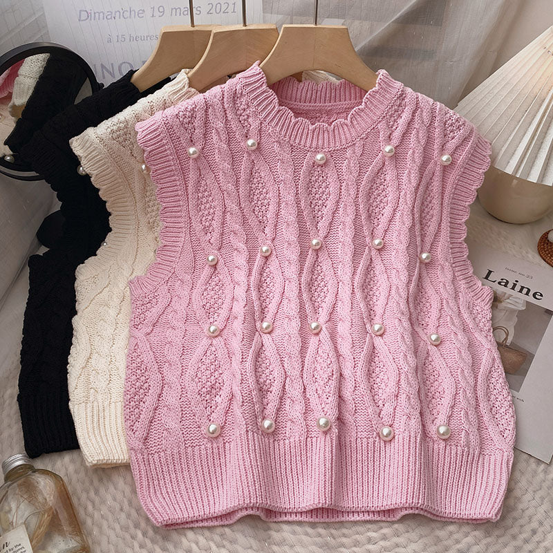 Cable Knit Pearl Vest (3 Colors)