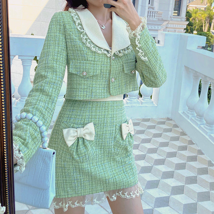 Matcha Peter Pan Tweed Set (Green)